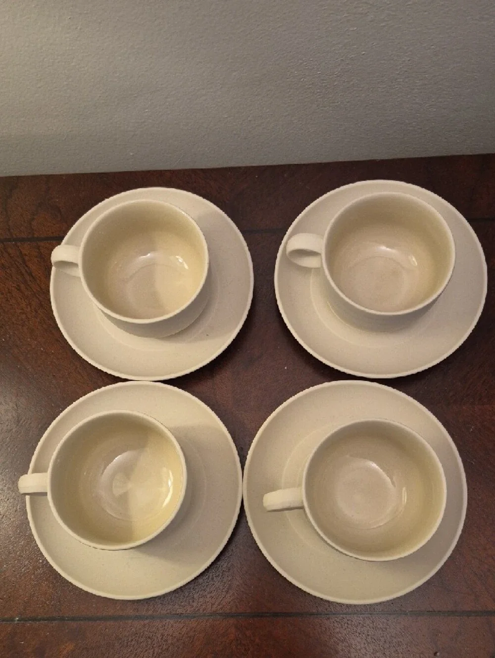 Hornsea 4-Piece Cream Ceramic Teacup‎ and Saucer Set Made In ENGLAND